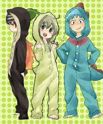  kid, maka, and black ster dressed up as pokemon^-^