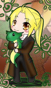  Edward Elric holding a little Envy dragon. X3