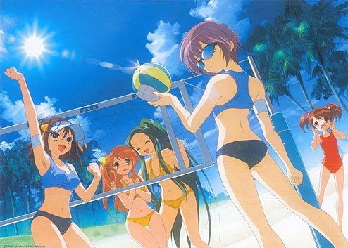 <b>Ooh here's a picture of Haruhi-chan and friends on the beach playing volleyball in the summertime!^^</b>