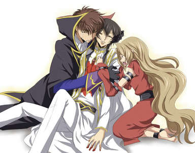 the scene where Lelouch died with Nunnaly and Suzaku crying next to him. it's so sad! 