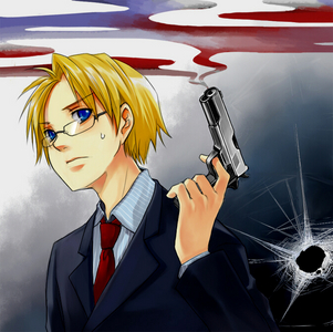  Here 你 go. America from 黑塔利亚 *NOTE: I think he looks hot with guns*