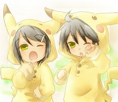  Here is a picture! Look they're wearing yellow पिकाचू costumes...Thy're soooooo cute!!!!! Btw That's Rui and Rei Kagene in the picture!