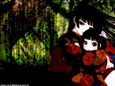  Ai Enma (long hair) holding Ai Enma as a little girl (short hair) <3333