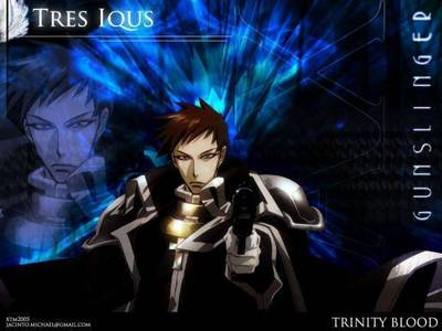  Tres from Trinity Blood , he's a cyborg.