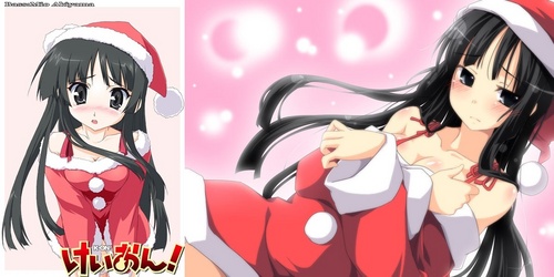  হাঃ হাঃ হাঃ of course Mio in Santa costume :3 Also because I'm too lazy to find another pic other than this one.
