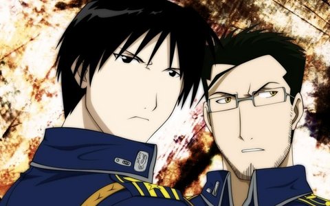  Roy мустанг & Maes Hughes from Full Metal Alchemist in their blue uniforms.