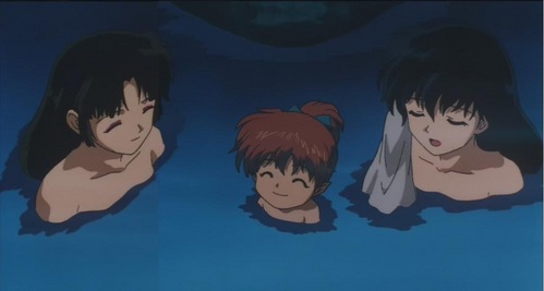  Sango, Shippo and Kagome in a hot spring.