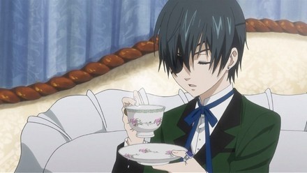 ciel phantomhive from kuroshitsuji drinking tea, as always :3