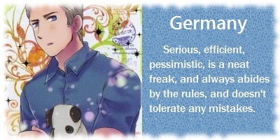  I got Germany.~ Which is good, because Germany is my favoriete and the beschrijving fits me either way.