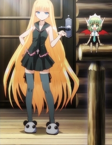 Evangeline Athanasia Katherine McDowell from Mahou Sensei Negima! She's so awesome as a Vampire Mage!!!!! LOVE HER!!!XD

(That little doll at the side is one of her 'servants', Chachazero.)