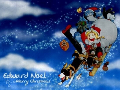 Ooh!,here's a Fullmetal Alchemist related Christmas picture!..and Al's wearing a Beard how nice!x)