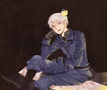 *le searches in my pictures*






Ah, here we go.
Prussia from Hetalia.