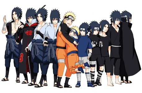 Sorry that this is more than two ages, but I couldn't resist. Naruto and little Naruto with the many Sasukes from the Naruto series!