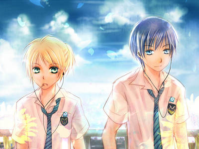  Len and Kaito, One has yellow hair the other has blue hair XXDDDD