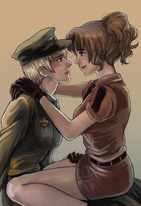  I've already posté a genderbent K-ON! pic for another question and I've only posté Hetalia once and though I've never seen it I actually like this pairing <3 This is FemGermany and FemItaly :3 Credit goes to...whoever the DA user was I can't remember their name. P.S. I consider this decent since there's no nudity ou sexual content ou obscene gestures.