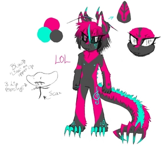  Name: Kiseki Skarren (Sorry, having a phase with him again.. >.>' XD') Age: 515 (Doesn't age physically) Gender: Male Species: Blackblood (copyrighted to a friend) Hobbys: listening to random noises, sleeping Extra: - loves the colors magenta & turquoise (..go figure..) - has the habit to cuddle up to fluffy, comfortable things (to persons only with permission) - - doesn't like not-close-friends cuddling up to him either - is withdrawn/quiet, usually not wasting time with unnecessary words - uses his tail-claw to attack, as a third hand and crushing harder things