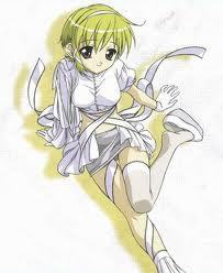 Mio from D.N.Angel! her hair is brown in the anime, but yellow/ blond in the manga!