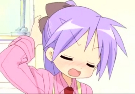 With a Pony tail..alright how about this picture of Kagami-chan from Lucky Star with a Pony Tail!^^