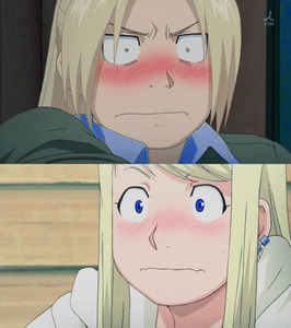  Winry and Ed blushing while admiting their l’amour to each other through equivalent exchange