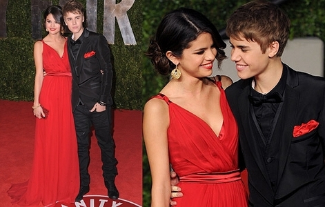  SELENA IN RED WITH JB!!