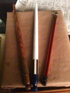 All of the wands but in this order first:
Alex Russo(Selena Gomez)'s wand
Justin Russo(David Henrie)'s wand
Max Russo(Jake T. Austin)'s wand