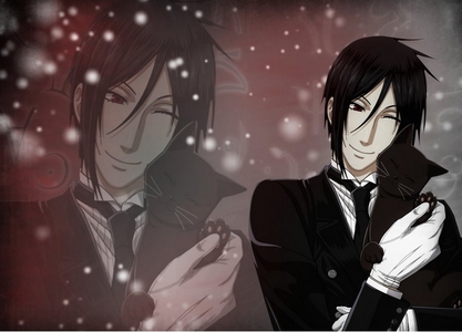  My favorito kuroshitsuji character is definitely Sebastian,he's amazing!:3 Here's a picture of him with a cat!^^