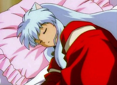  Sleepy time aye? Okay then here's a picture of InuYasha (From the animê InuYasha)sleeping on Kagome-chan's bed!^^