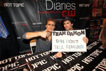  DAMON!!!!!!!! i amor him in the bokks and tv series. Edward is okay in the libros but i HATE him in the films! because... 1)whn Damon is sad he is Badass! where as Edward runs of to the Voturi to die(he doesn't even bother to do it himself) 2)Damon is Hot! 3)Edward moans too much 4)Damon is Hot! 5)Edward SPARKLES!(WTF!hes supposed to be a a vamp not a bloody fairy) 6)Damon is Hot! and...well tu get the idea GO TEAM DAMON!!!!!!!!!!!!!