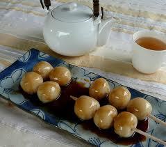  Mitarashi Dango is a Japanese sweet with mochi (rice cake) and thick, sweet sauce. Delicious with hot tea!