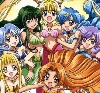  Rina Tōin (Green-haired) and Seira(Orange-haired) with the other sirenas from Mermaid Melody Pichi Pichi Pitch :))