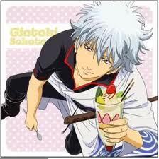 Gintoki from Gintama with his beloved chocolate parfait.