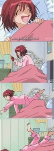  Well I thought this was quite funny (well only a little) I kind of felt bad for Ichigo-chan. She slept in and when she realized she had a so called "date" with Aoyama-kun..she fell off her bed..even though I suppose it's not all that funny..