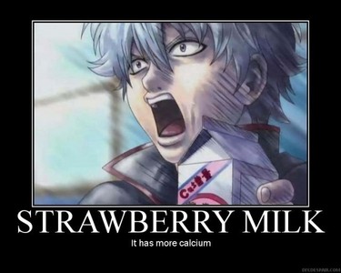 Gintoki with his strawberry milk.
