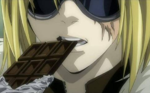 Mello-kun with his chocolate!! ^.^