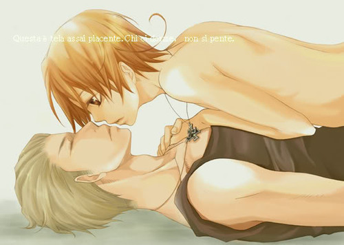  my favori Hetalia couple <3 btw... not sure what the écriture on the picture says...