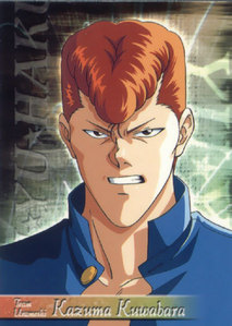 Kuwabara from Yu Yu Hakusho. He's not much to look at an he's not to bright, but he's strong, honest, loyal to his friends, does what he says he's going to, an he's even kind to animals. So although he may not admit he's got a big heart an I think thats inspiring! 
