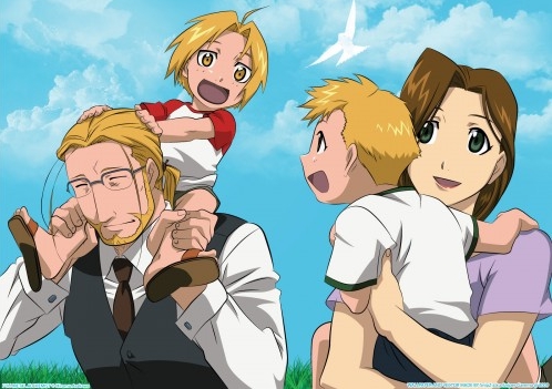 Hmm..Okay here's a picture of the Elric/Hohenheim family (whichever you prefer to call them)..they're a cool family indeed!^^