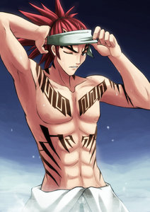 Geez there are a lot a guys in Bleach, Ikkaku was one choice, he's got some serious abs then there's...aghhh!! like I said a lot. Went with Renji cause he also has cool tattoo's.