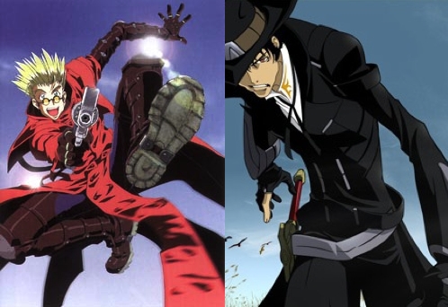  I can think of two. Vash the Stampede (left) from Trigun. Not exactly a killer, but he's a superb gunman, and he's perfect if you're trying to avoid unwanted casualties. mobil van, van of the Dawn (right) from Gun X Sword. Once he's got his mind set on something (in this case, a war he's caught up in), nothing can distract him. Great for close combat, thanks to his shape-memory-alloy sword.