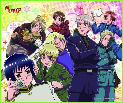  Hetalia, all the character represent country and it shows history in a funny way. It mostly talks about WWI and WWII. It's actually helped me remember all my history easier. XD