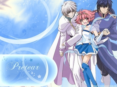 Himeno Awayuki(the girl), Hayate(one in blue), and Sasame(One in white) from Pretear