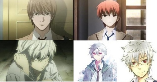 Light (Death Note) and Otonashi (Angel Beats)

I dare you to watch Angel Beats the same way again

and then there is a triple feature

N (Death Note), Aru Akise (Future Diary), and Kouichi (Nabari No Ou)