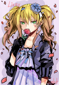 Lady Elizabeth from Black Butler. I could find a picture like the one you described, sorry.... 
