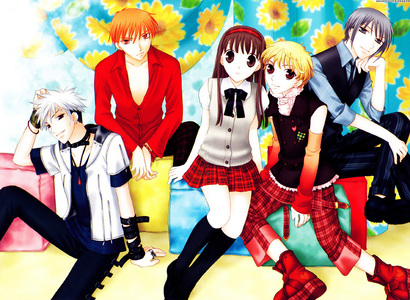  Tottaly fruits basket it was the first and the best animê i ever watched and it is soooooo dan cute you would amor it this picture has kyo, tohru, momegi, yuki, and hasaharu in it