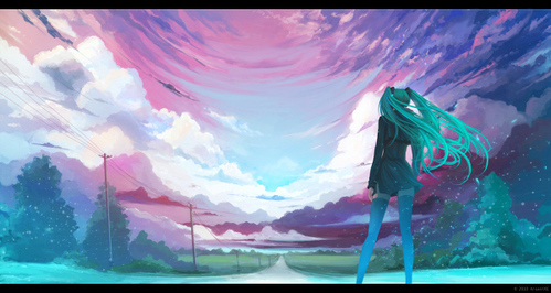  I wouldn't call it an anime, but I do have this pic of Hatsune Miku as my wallpaper: