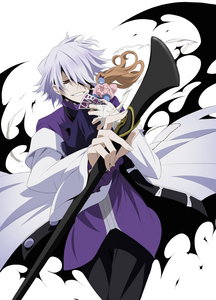  Xerxes Break from pandora hearts. he always eat very much 糖果 and has a doll Emiley, i don't know how she can talk maybe she isn't a doll at all...., wich he alway have whit him.