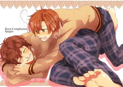 Spain x Romano (Hetalia)
This is my current obsession~! Love it! :D