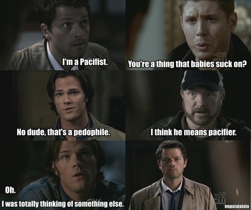  No sorry, I'm a pacifist.... right, Cas? XD (credit not mine, got this from ファンポップ actually lol)
