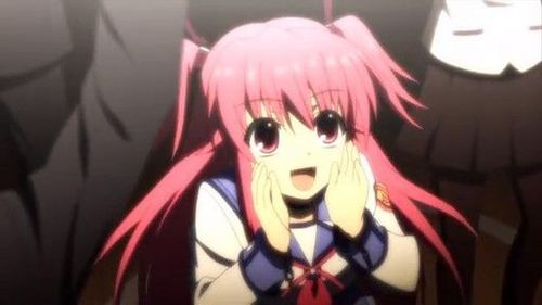 yui / angel beats 
she reminds me of my loud , annoying , hyper active  little  sister that loves the color pink~