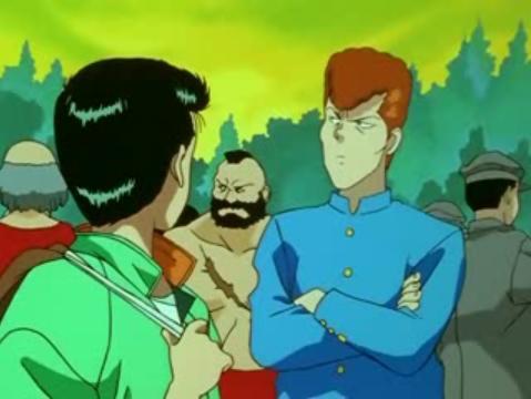  Not sure if this counts, but Zangief from রাস্তা Fighter makes a cameo appearance in Yu Yu Hakusho.